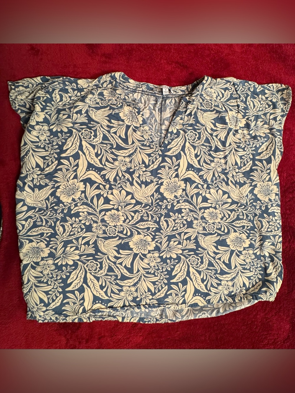 Patrons of Peace Blue and Cream Floral V-Neck Blouse